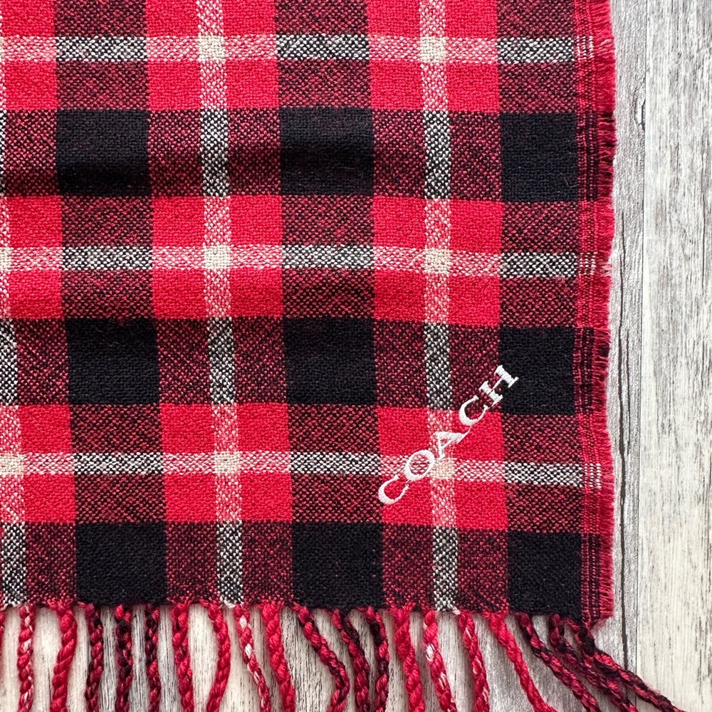 Coach Red and Black Plaid Scarf